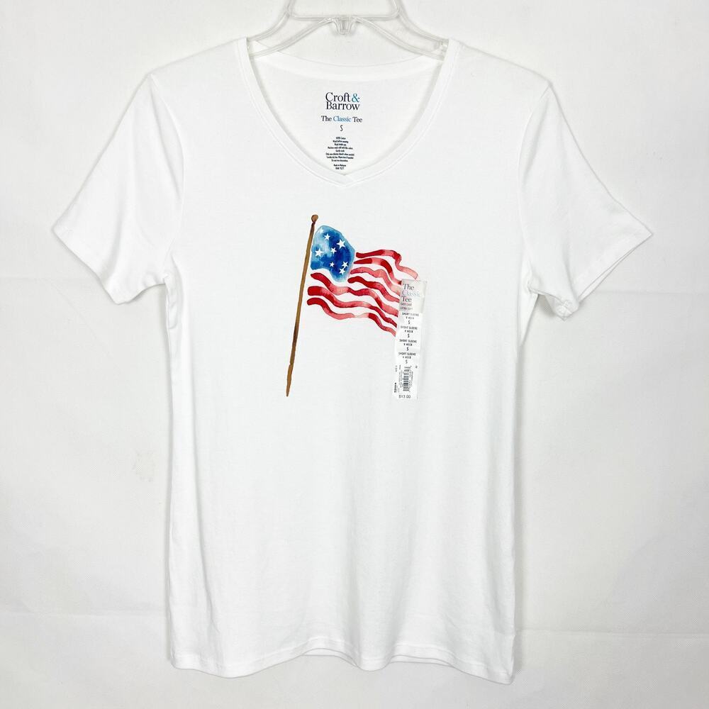 NWT Croft & Barrow Patriotic White Cotton Tee